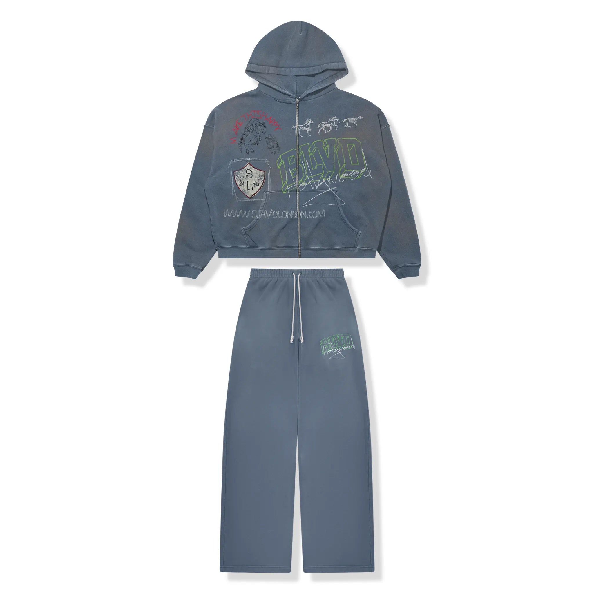 Suavo London Salt Lake Washed Blue Hoodie